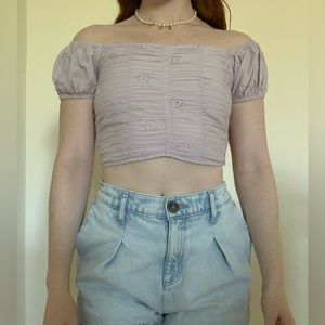 Purple off shoulder crop top